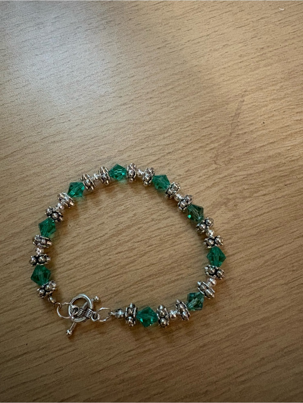 Light Emerald Swarovski Crystal & Silver Bead Bracelet - Women Jewelry